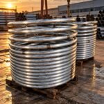 Coiled pipe with repeated circular turns stacked vertically