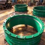Flexible waterproof sleeve with a bolted gland ring around the pipe opening