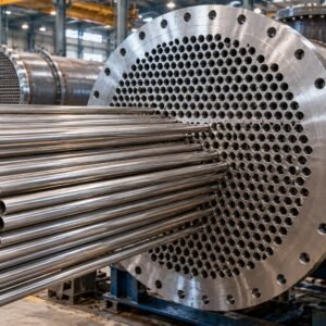Heat exchanger tube sheet with tubes fitted into the drilled openings