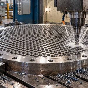 Heat exchanger tube sheet during drilling of its hole pattern