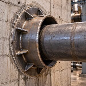 Wall sleeve showing the reinforced collar around a pipe penetration
