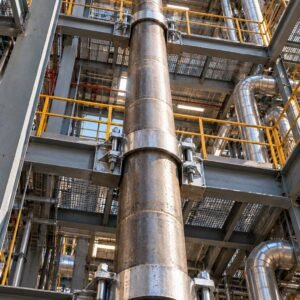 Riser pipe clamps securing a vertical pipe at several structural levels
