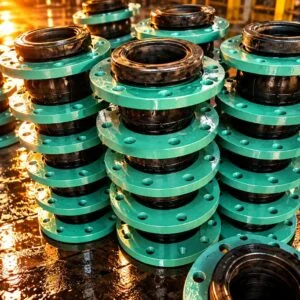 Rubber expansion joints with green flanges arranged in stacks