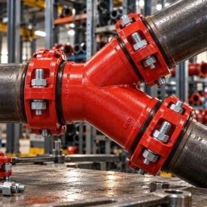 Grooved wye showing the branch junction and bolted end couplings