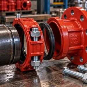 Grooved flange adapter showing the coupling and drilled flange