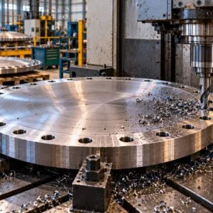 Couvercle plat circulaire de cuve en cours de perçage périphérique