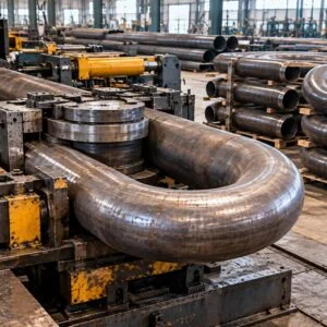 U-shaped pipe bend being formed on a bending machine