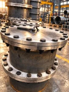 Conjunto de boca de visita circular para depósito com tampa aparafusada e pescoço