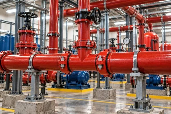 Grooved reducing tee forming a smaller branch in a horizontal pipeline
