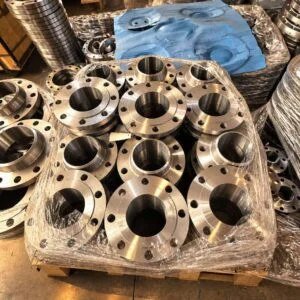 Group of weld neck flanges with visible welding necks