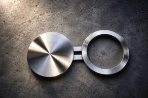 Brida de gafas con disco macizo y anillo espaciador abierto unidos por un puente