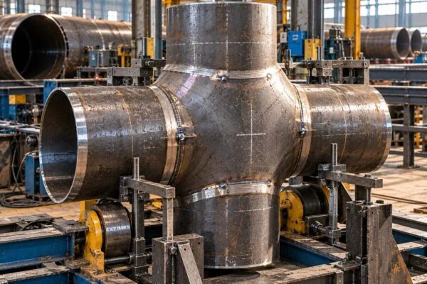 Pipe cross showing its four outlets and connection welds