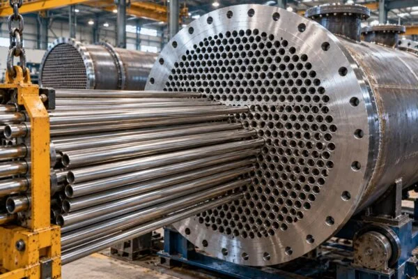 Heat exchanger tube sheet with tubes fitted into the drilled openings