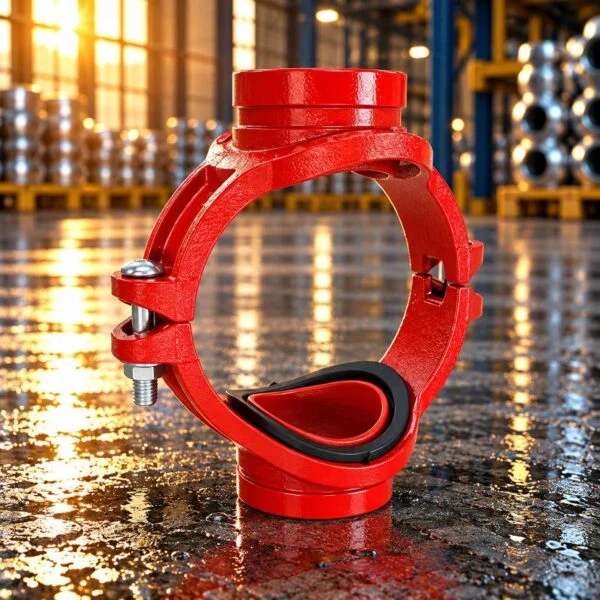 Mechanical tee outlet with a red split housing and branch neck
