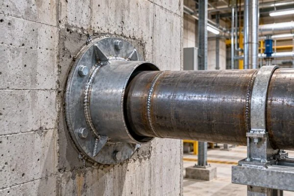 Rigid wall sleeve around a pipe passing through a concrete wall
