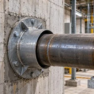 Rigid wall sleeve around a pipe passing through a concrete wall
