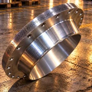 Weld neck flange showing the tapered hub, bore and drilled rim