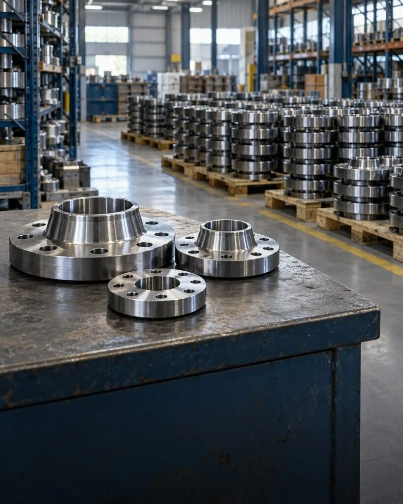 Illustration of pipe flanges prepared for ordering and warehouse dispatch