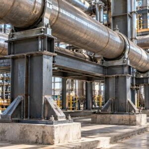 Châssis de support mécanosoudés portant une tuyauterie industrielle horizontale