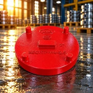 Red grooved end cap with a solid circular closure
