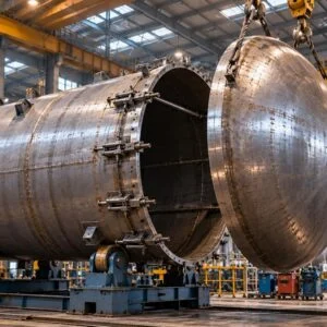 Elliptical tank head beside the open end of a horizontal vessel