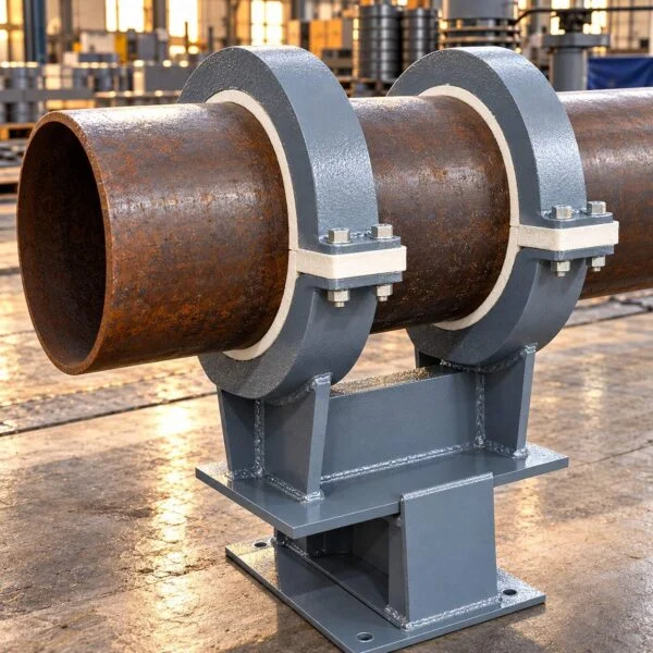 Clamp pipe shoe supporting a pipe section above a structural base