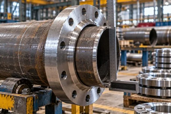 Slip-on flange fitted around a pipe with a visible attachment weld