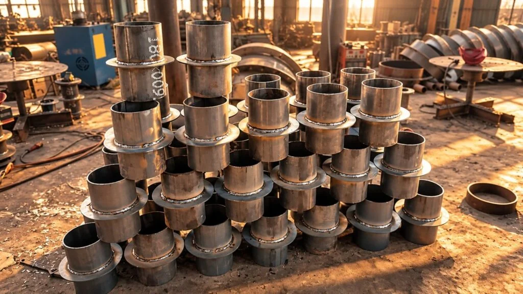 Filas de passa-muros sem revestimento com flanges centrais de estanquidade