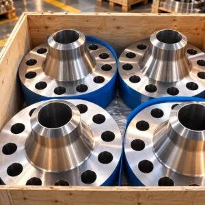Weld neck flanges with tapered hubs and perimeter bolt holes