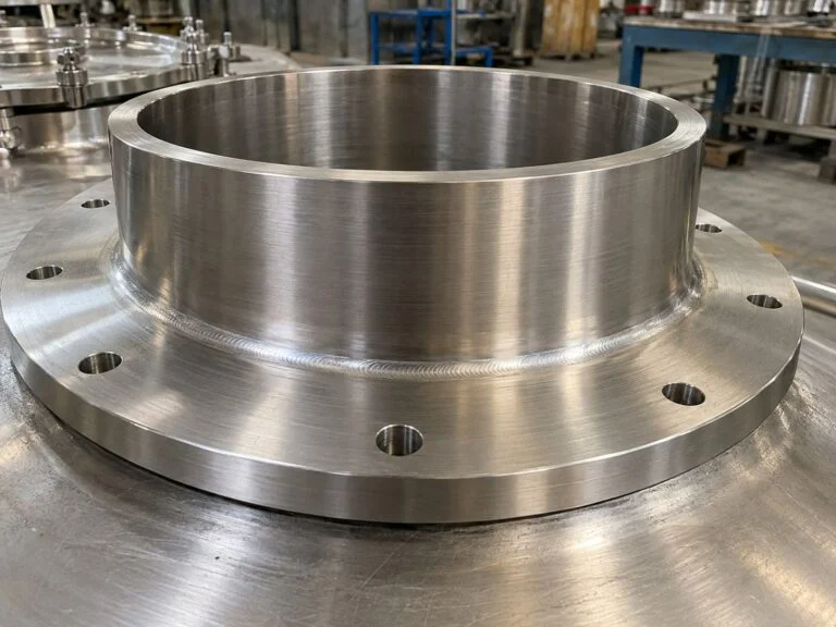 Surface finish illustration showing a stainless steel manway neck and machined flange