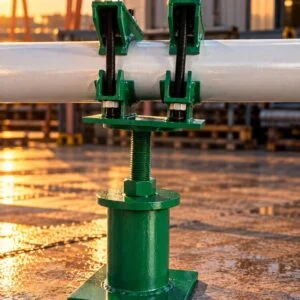Soporte de resorte de base situado bajo una tubería horizontal