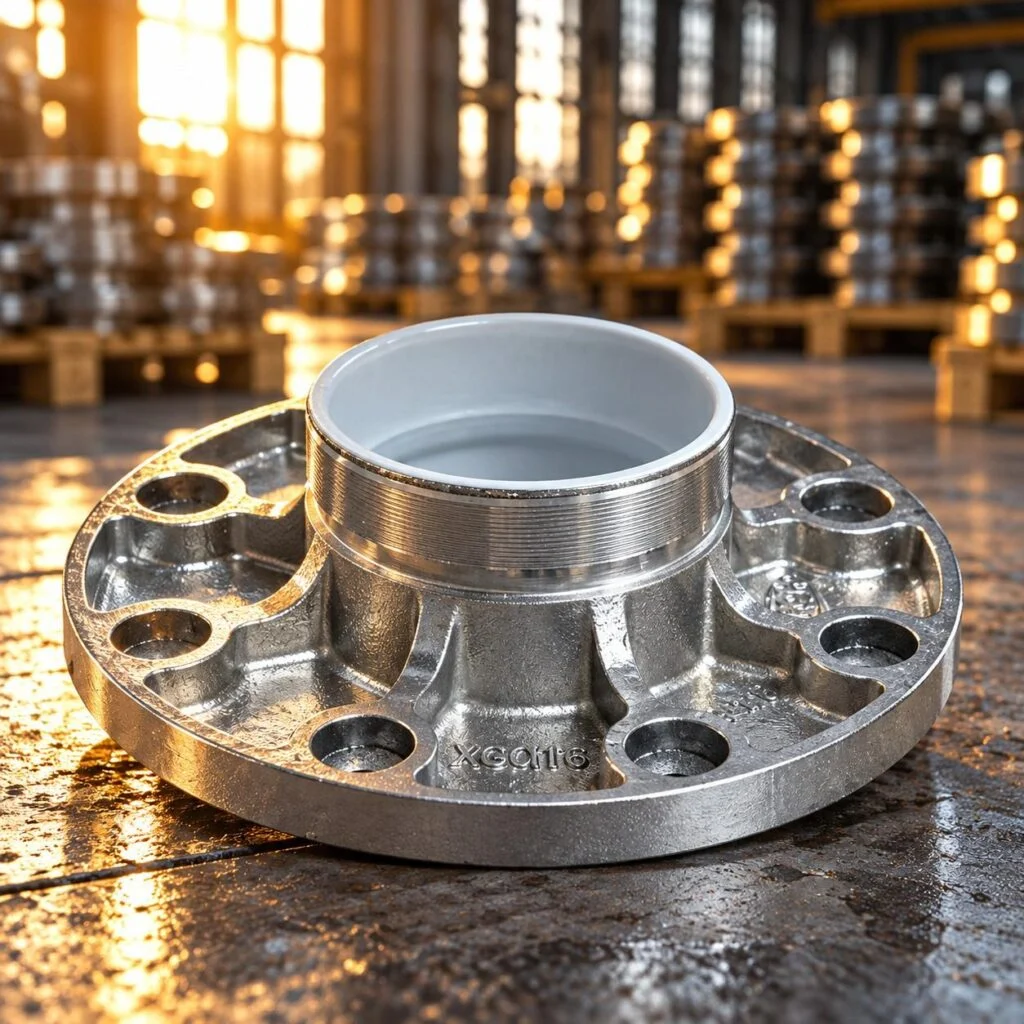 Grooved flange adapter showing the bore and perimeter bolt holes