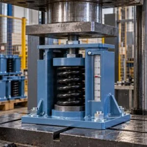 Base-mounted spring support under a compression testing press