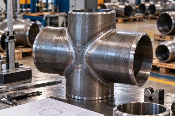 Pipe cross showing the branch junction and open connection ends