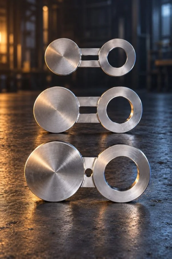 Three spectacle blinds arranged vertically