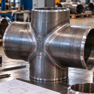 Pipe cross showing the branch junction and open connection ends