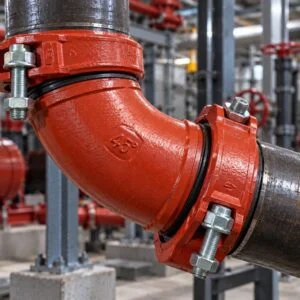 Cút ống rãnh đỏ với các khớp nối đầu bắt bu lông