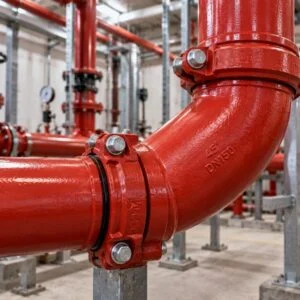 Cút ống rãnh kết nối đoạn đường ống đỏ đổi hướng