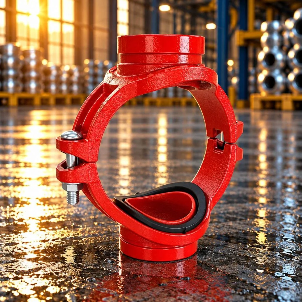 Mechanical tee outlet with a red split housing and branch neck