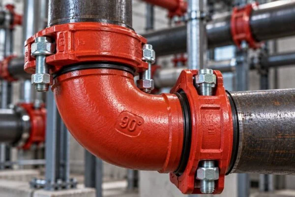 Grooved 90-degree elbow with two bolted couplings
