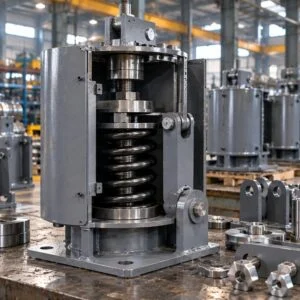 Compact spring support showing the spring, casing and base plate