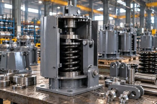 Compact spring support showing the spring, casing and base plate