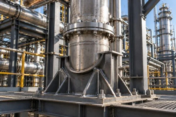 Gusseted riser pipe support bracing a vertical pipe above a base plate