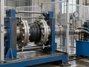 Flexible joint pressure test illustration showing a joint in an instrumented test fixture