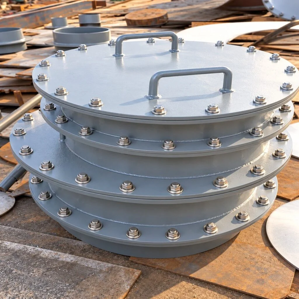 Round bolted manway covers with lifting handles