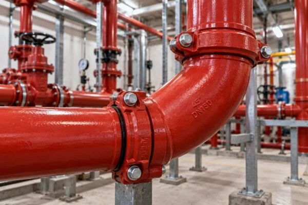 Cút ống rãnh kết nối đoạn đường ống đỏ đổi hướng