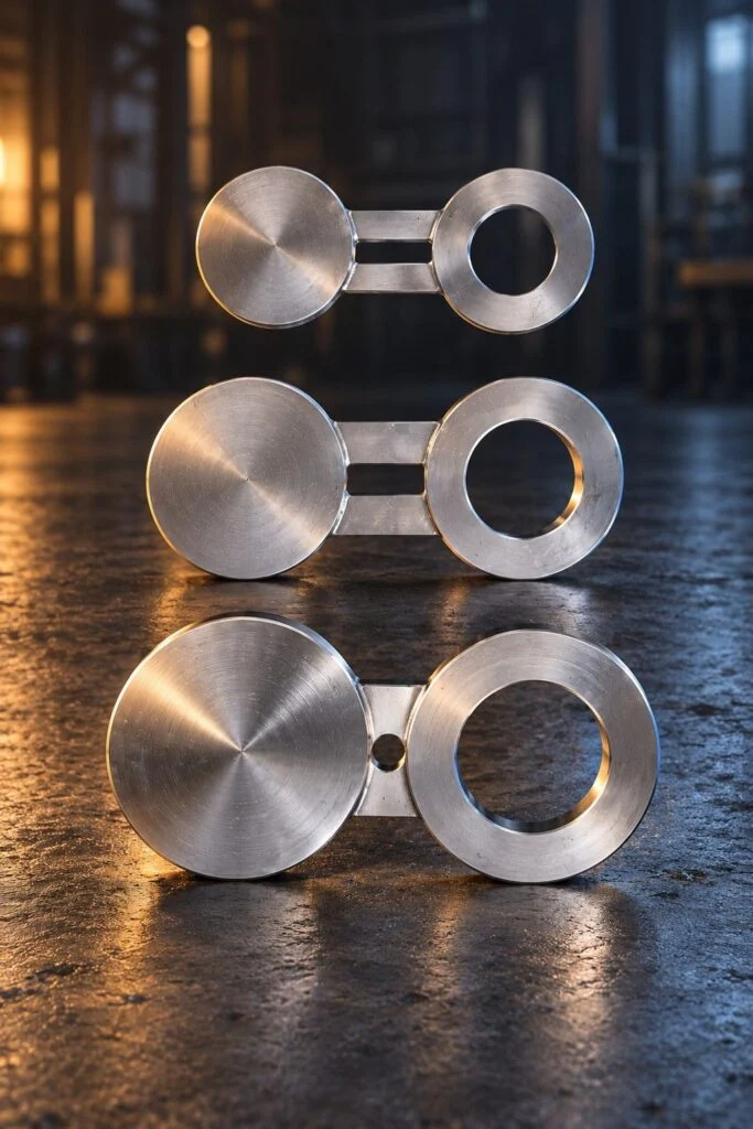 Three spectacle blinds arranged vertically