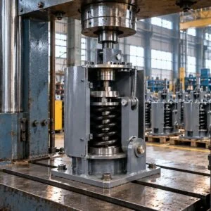 Compact spring support assembly beneath a testing press