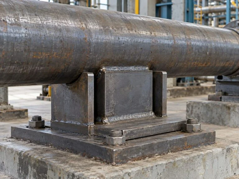 Pipe guide illustration showing a shoe between two bolted guide plates