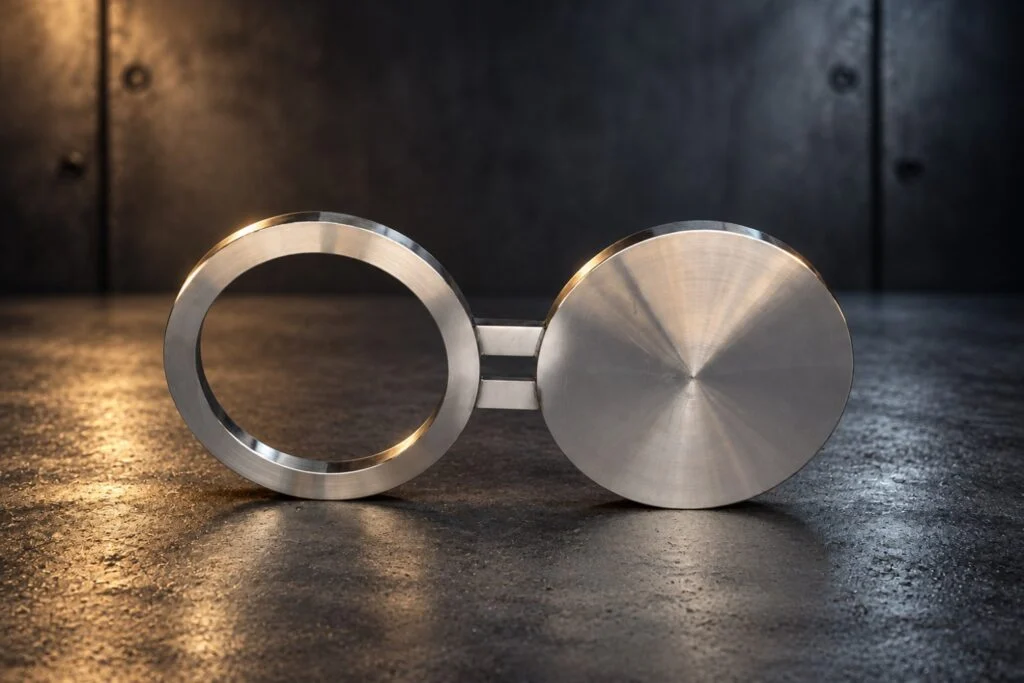 Brida de gafas con el anillo separador y el disco ciego unidos